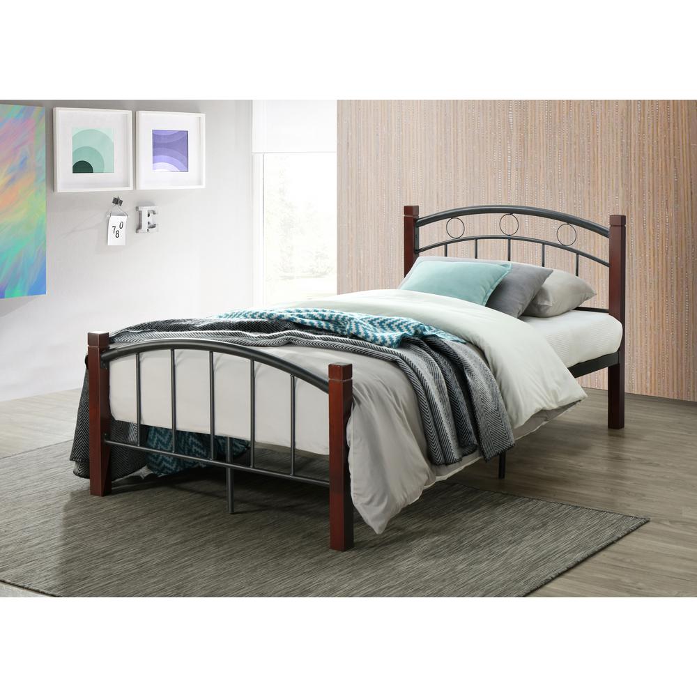 Hodedah Complete Queen Metal Bed With Headboard Footboard And Gany Wood Posts Hi599 The Home Depot Hodedah Complete Queen Metal Bed With, Queen Metal Bed Headboard Footboard