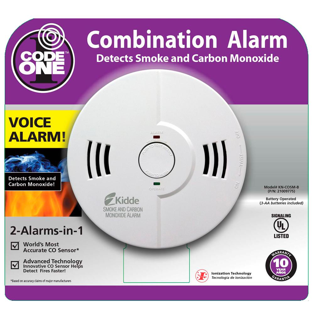 Kidde Code One Battery Operated Combination Smoke And Carbon Monoxide Detector With Ionization Sensor And Voice Alarm 21029509 The Home Depot