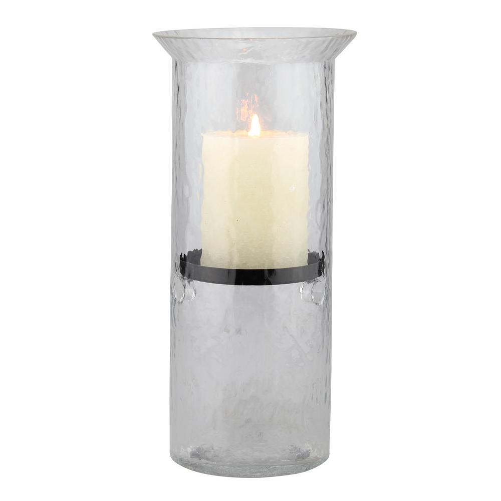 Stonebriar Collection 12 In H Glass Hammered Hurricane Candle H Glass Hammered Hurricane Candle Holder With Metal Tray