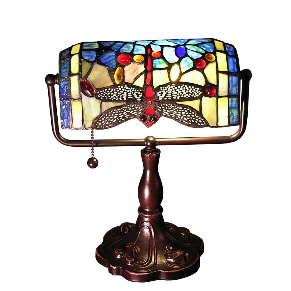 Incandescent Desk Lamps The Home Depot Bronze Indoor Desk Lamp With Blue Dragonfly Accent Shade