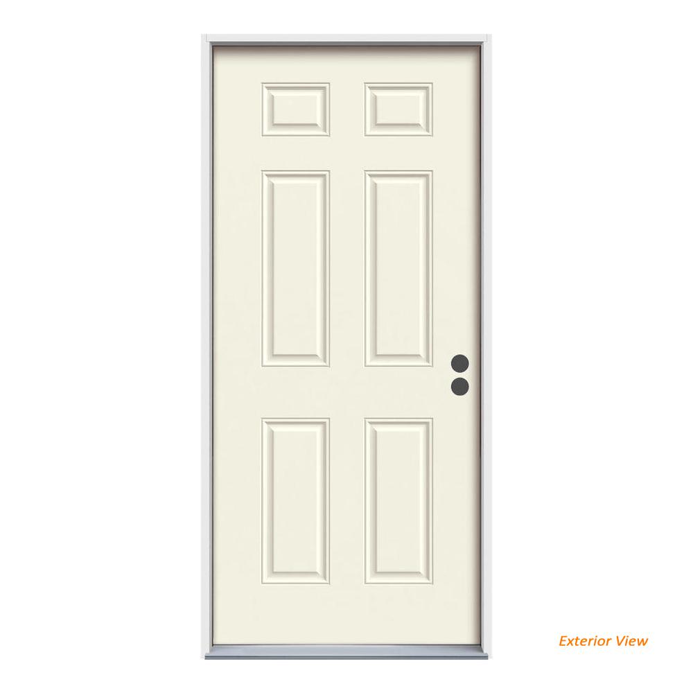 Jeld Wen 36 In X 80 6 Panel Primed 90 Minute Fire Rated Steel 6 Panel Primed 90 Minute Fire Rated Steel Prehung Left Hand Inswing Front Door