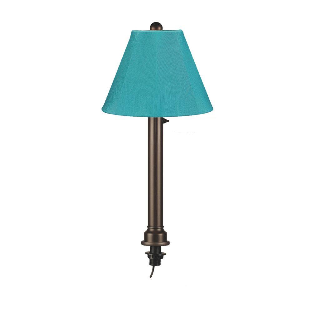 Patio Living Concepts 28 In Bronze Umbrella Outdoor Table Lamp With Aruba Sunbrella Shade