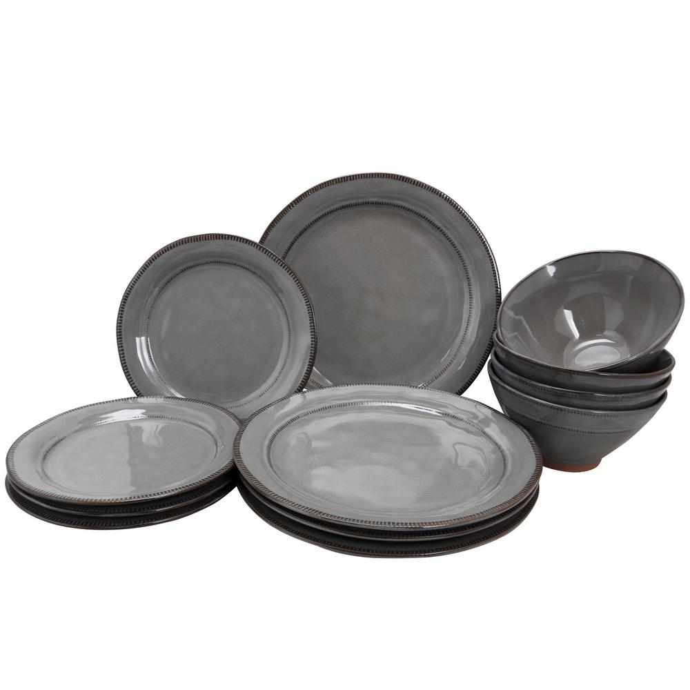 GIBSON elite Terranea 12Piece Grey Dinnerware Set985104995M The Home Depot