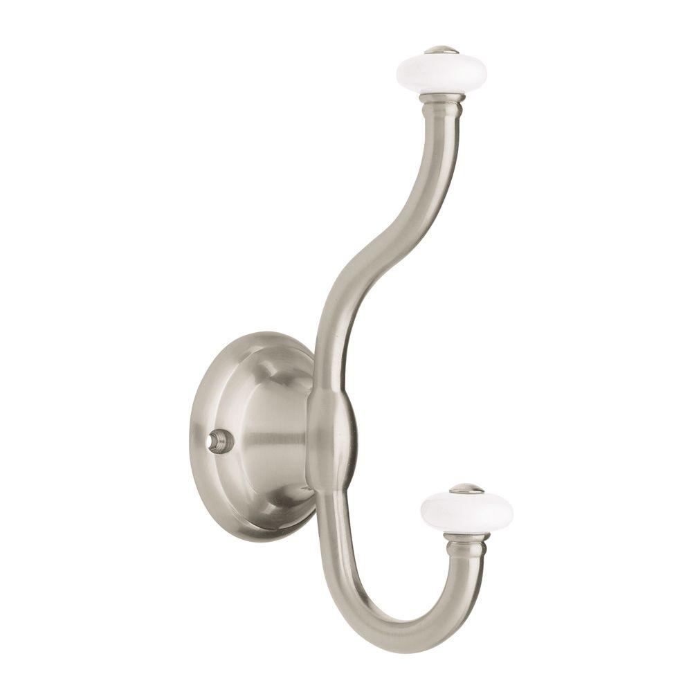Everbilt Satin Nickel Coat And Hat Hook 15718 The Home Depot Brushed Nickel Coat And Hat Hook With Porcelain S