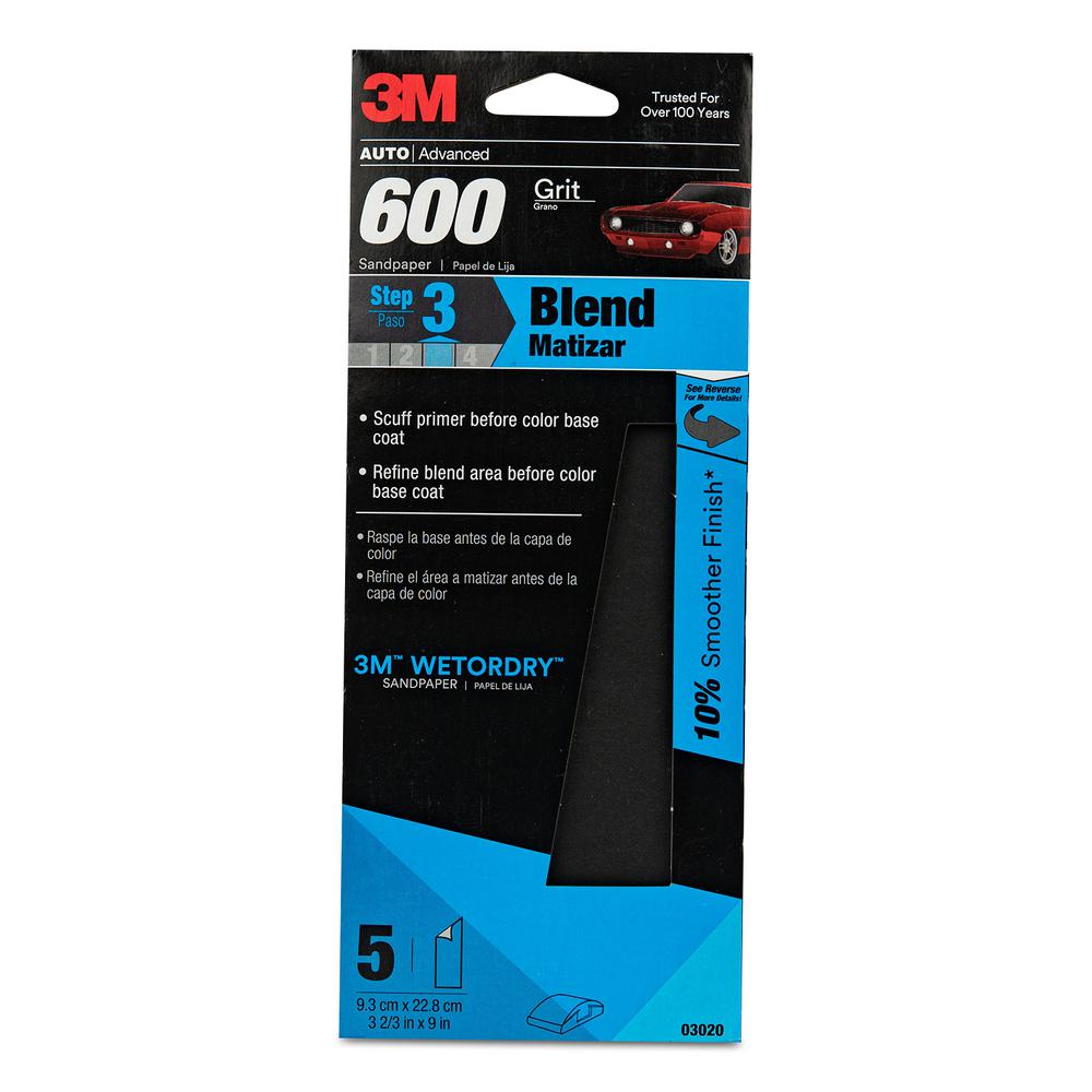 3M Wetordry 3-2/3 inch x 9 inch 600 Grit Sandpaper (5-Pack) by 3M