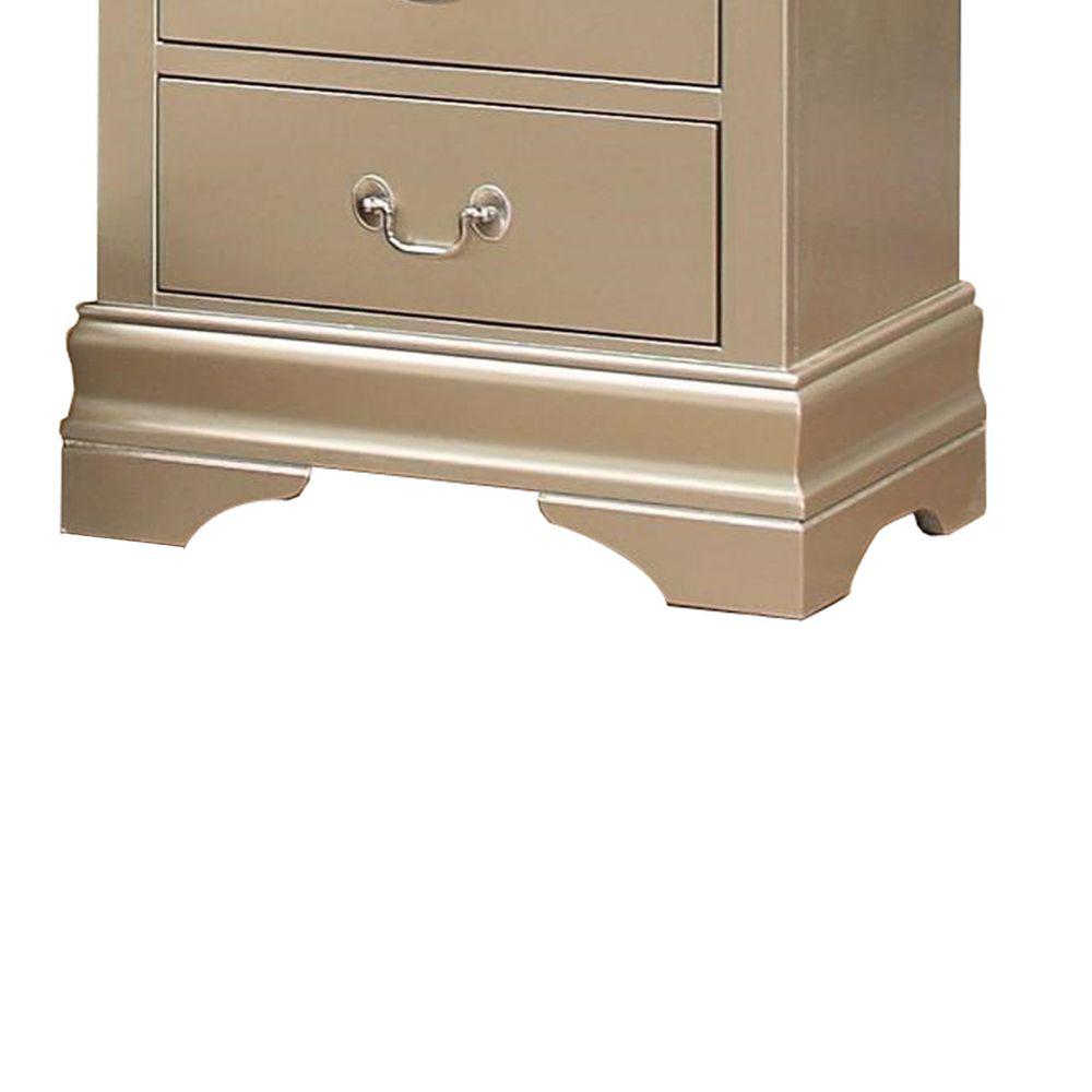 Benjara 2 Drawer Champagne Gold Wooden Nightstand With Bail