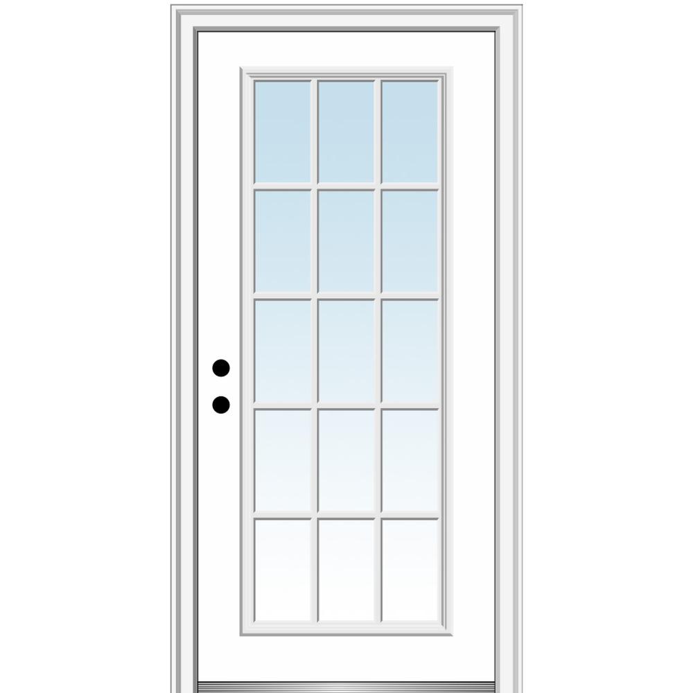 34 In X 80 In Right Hand Inswing 15 Lite Clear Classic External Grilles Primed Fiberglass Smooth Prehung Front Door