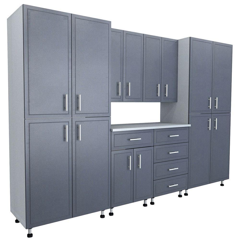 Closetmaid 805 In X 120 In X 21 In Progarage Basic Plus Storage Systems In Gray 7 Piece 27441 The Home Depot