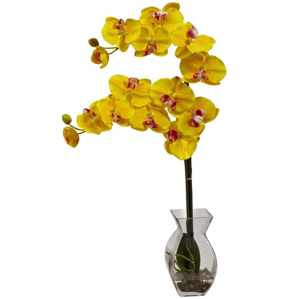 Nearly Natural Phalaenopsis Orchid With Vase Arrangement In Yellow