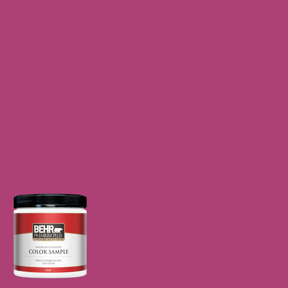 Behr Premium Plus 8 Oz 100b 7 Hot Pink Flat Interior Exterior Paint And Primer In One Sample