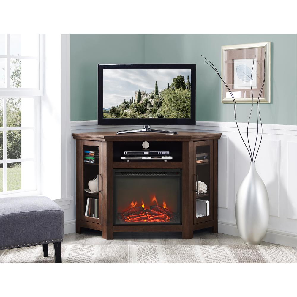 Walker Edison Furniture Company Traditional Brown Fireplace Corner