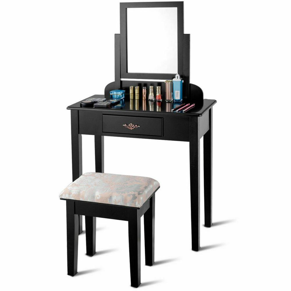 Costway 2 Piece Black Makeup Desk Vanity Dressing Table Set With Makeup Desk Vanity Dressing Table