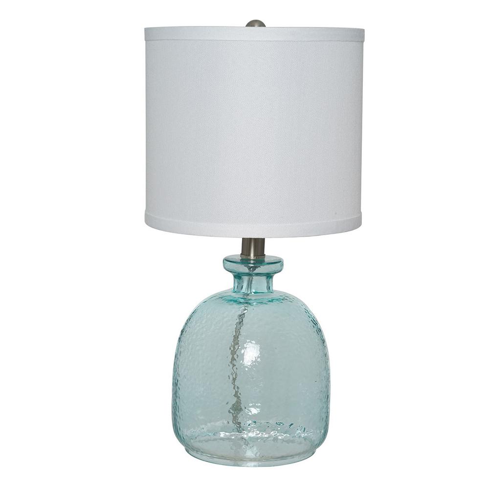 Alsy 18 5 In Ocean Blue Textured Glass Table Lamp With White Linen Shade Bm1225 01 The Home Depot