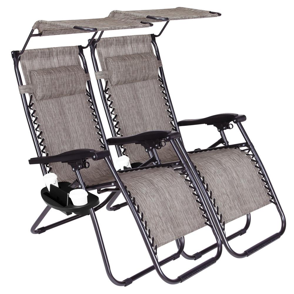 boyel living brown foldable metal outdoor lounge chair zero gravity chairs  with adjustable canopy and cup holder 2packhlu2010150300  the home
