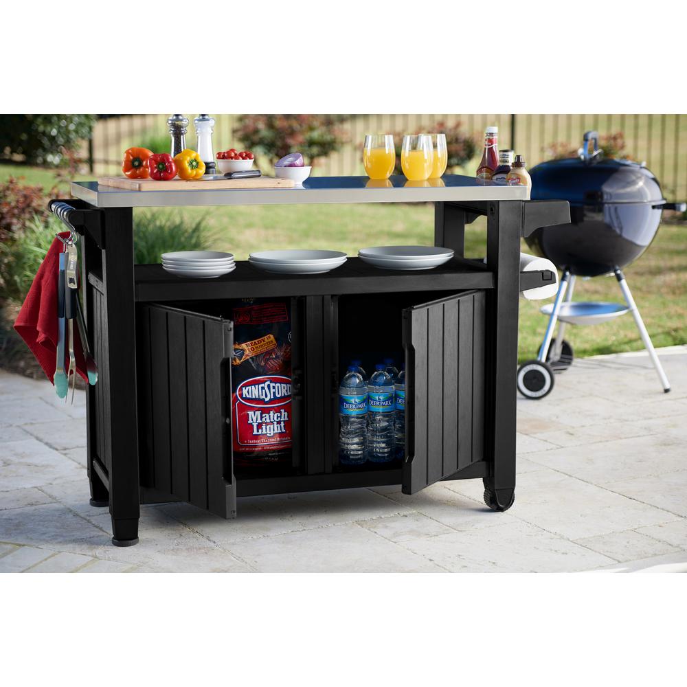 Keter Unity Xl 78 Gal Grill Serving Prep Station Cart With Patio Storage In Graphite 230851 The Home Depot - Outdoor Serving Cart Prep Station With Storage Keter Unity Xl 78 Gal Grill Serving Prep Station Cart With Patio Storage In Graphite 230851 The Home Depot - Outdoor Serving Cart Prep Station With Storage