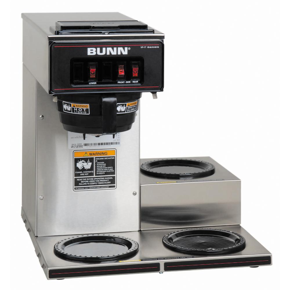 Bunn Vp17 3 3l 12 Cup Commercial Coffee Maker 3 Lower Warmers 13300 0003 13300 0003 The Home Depot