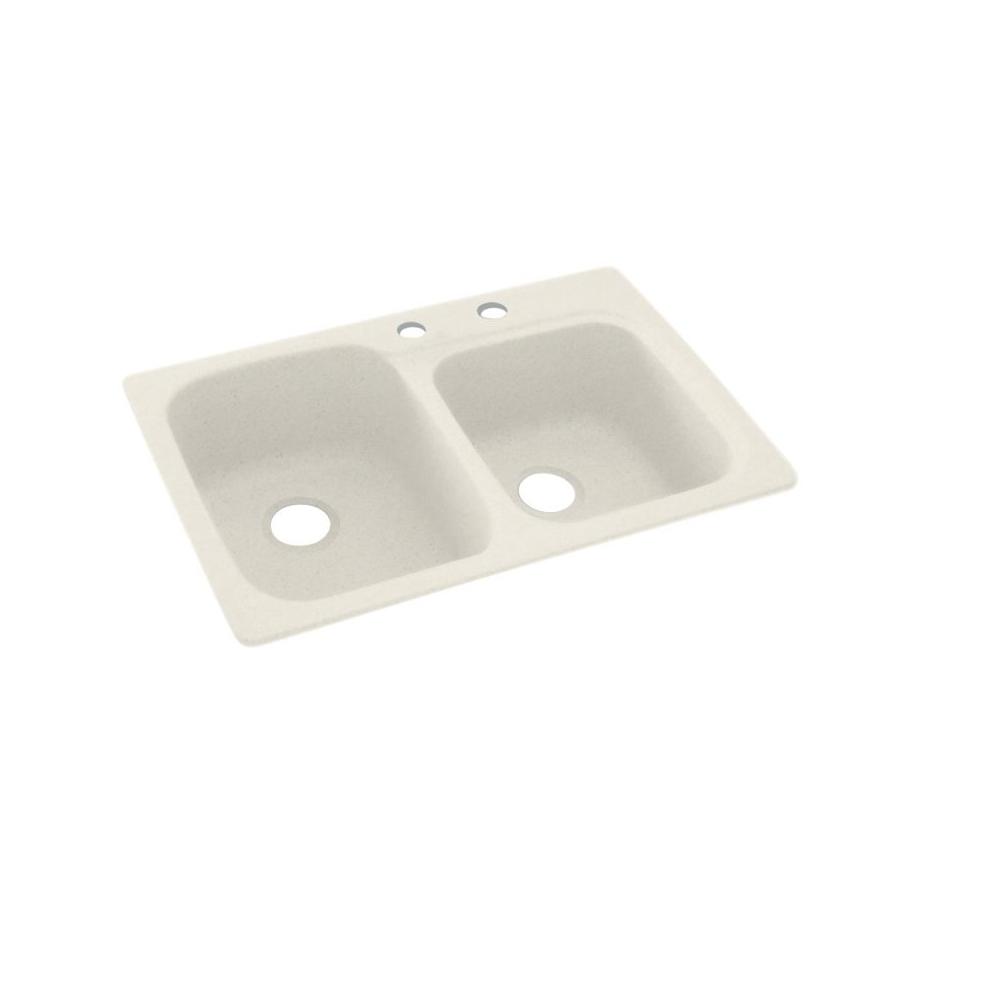 Swan Dual Mount Solid Surface 33 In X 22 In 2 Hole 55 45 Double Bowl Kitchen Sink In Glacier