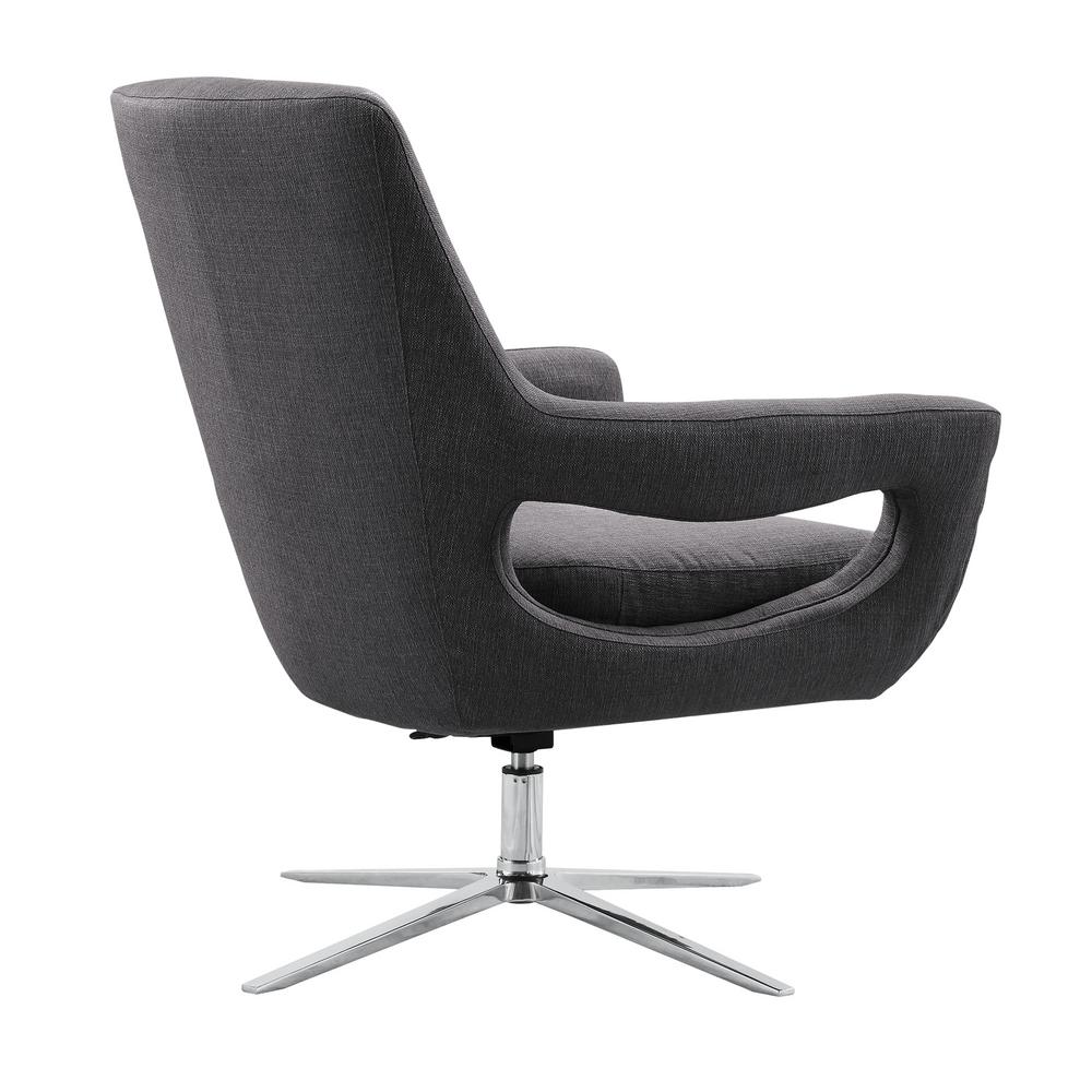 Armen Living Quinn Contemporary Adjule Swivel Accent Chair In Polished Chrome Finish With Grey Fabric