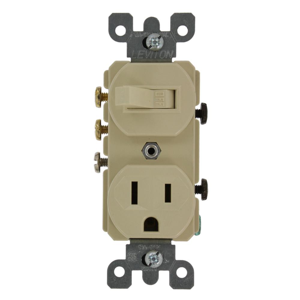 Leviton 15 Amp Commercial Grade Combination 3-Way Toggle Switch and Receptacle, Ivory-5245-I ...