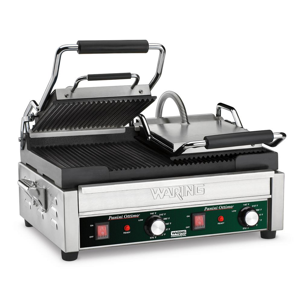 Waring Dual Panini Grill - Dual Panini Ottimo Grill with Ribbed Cast Iron Plates. item is brand new in original packaging 