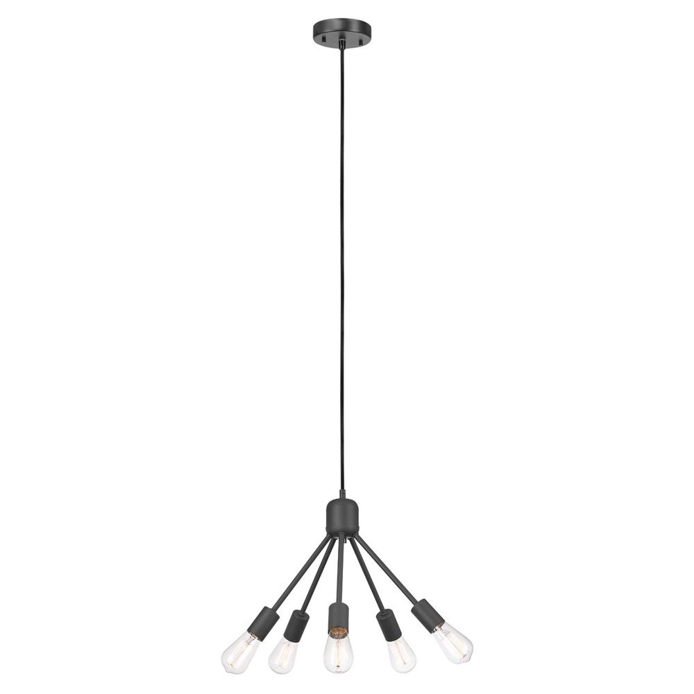 Globe Electric Sansa 5-Light Chandelier - Matte Black With Gold Sockets, Vintage Industrial Style, Adjustable & Dimmable