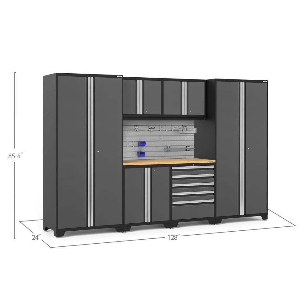 Newage Products Pro Series 128 In W X 84 75 In H X 24 In D 18 Gauge Steel Cabinet Set In Platinum 7 Piece 52984 The Home Depot