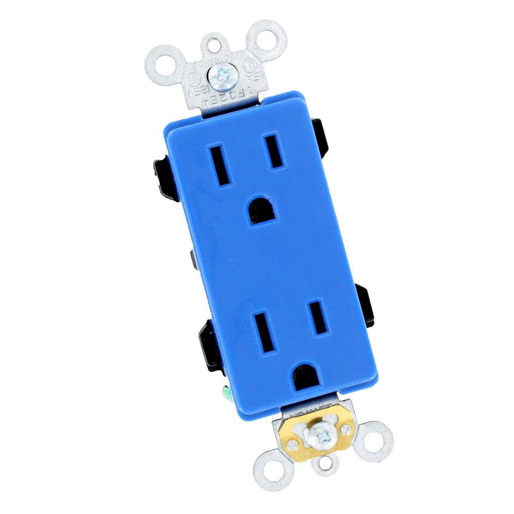 Leviton Decora Plus 15 Amp Commercial Grade Self Gounding Duplex Outlet, Blue16252BU The