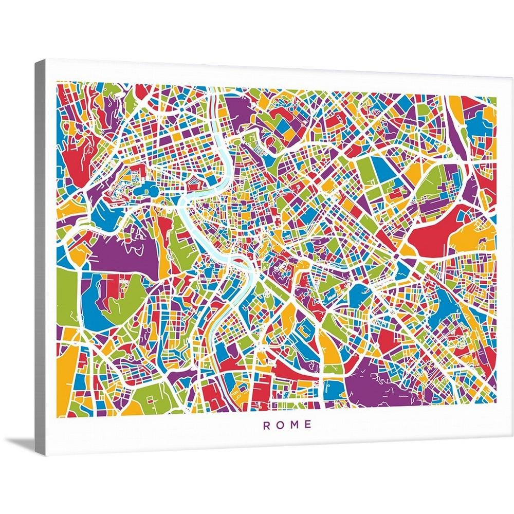 Rome Italy Street Map By Michael Tompsett Canvas Wall Art