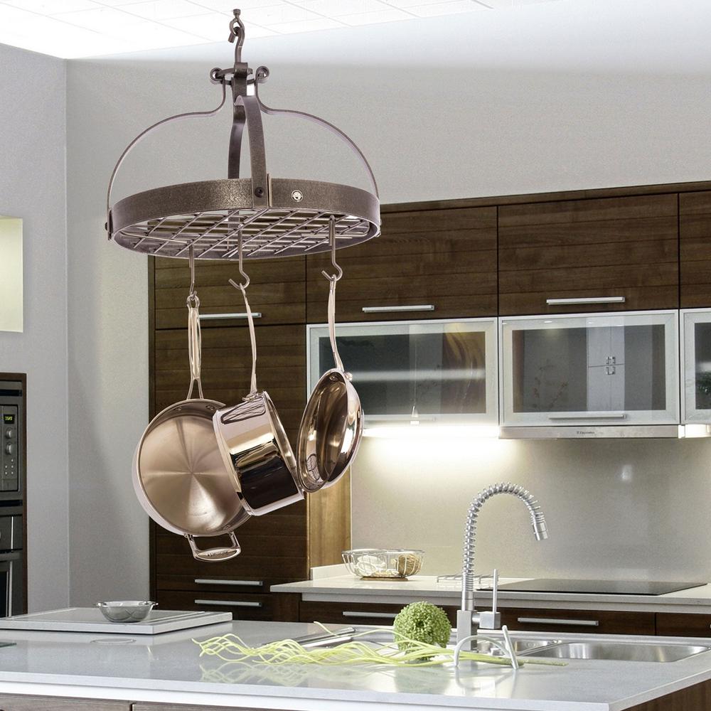 Pot Racks Kitchen Storage Organization The Home Depot Hammered Steel Hanging Dutch Crown Ceiling Pot Rack