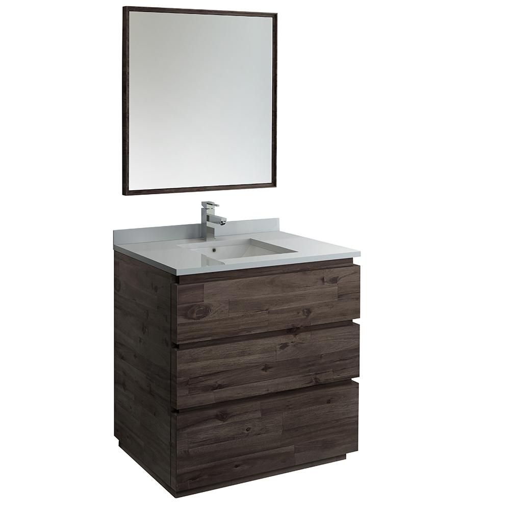 Fresca Formosa 36 In Modern Vanity Warm Gray With Quartz Stone Top White Basin And Mirror