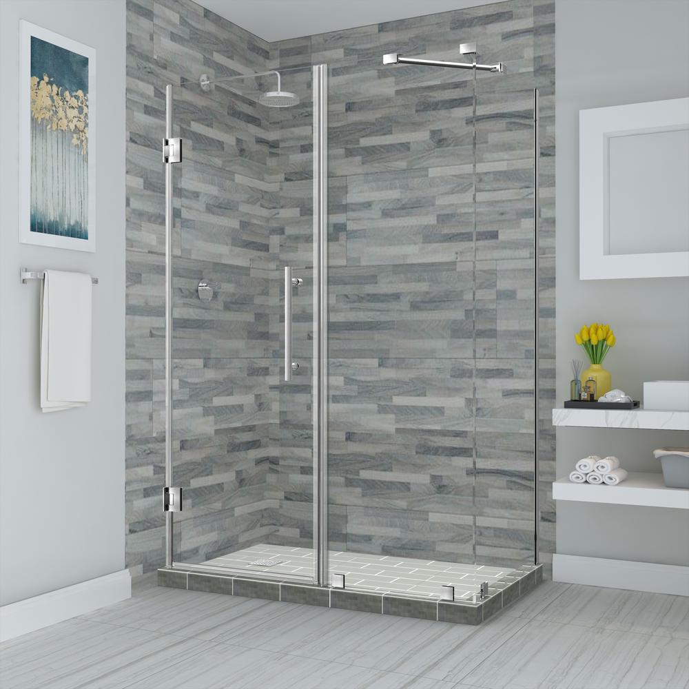 Bromley 75 25 In To 76 25 In X 36 375 In X 72 In Frameless Corner Hinged Shower Enclosure In Stainless Steel