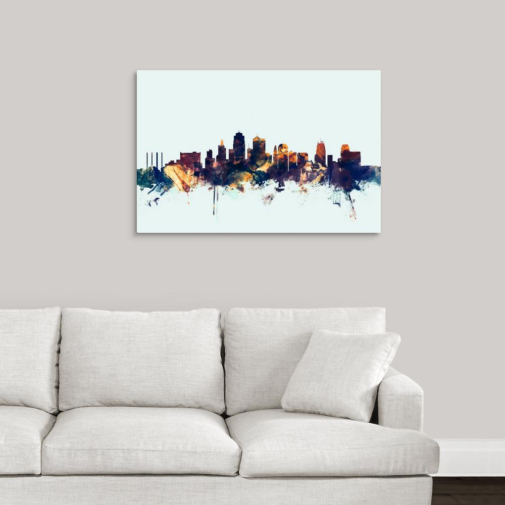 Kansas City Skyline By Michael Tompsett Canvas Wall Art