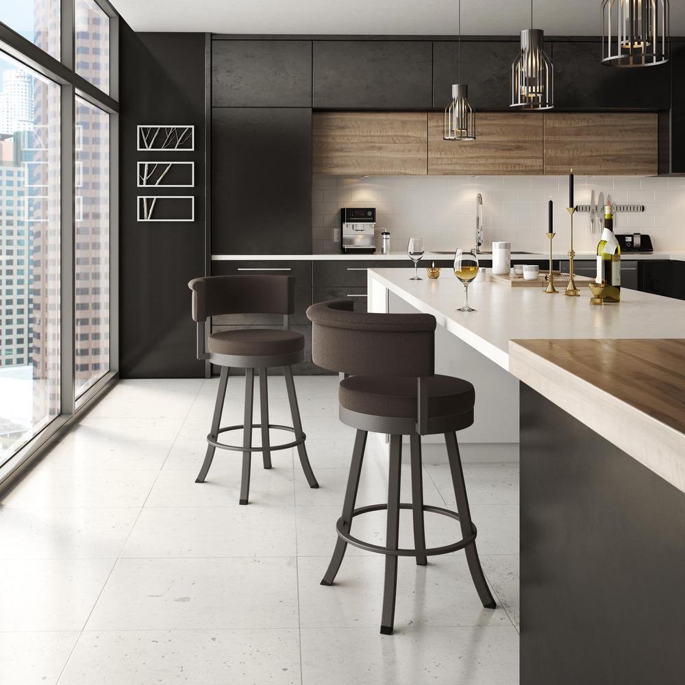 Americo 26 In Textured Dark Brown Metal Grey Polyester Counter Stool Americo 26 In Textured Dark Brown Metal Grey Polyester Counter Stool