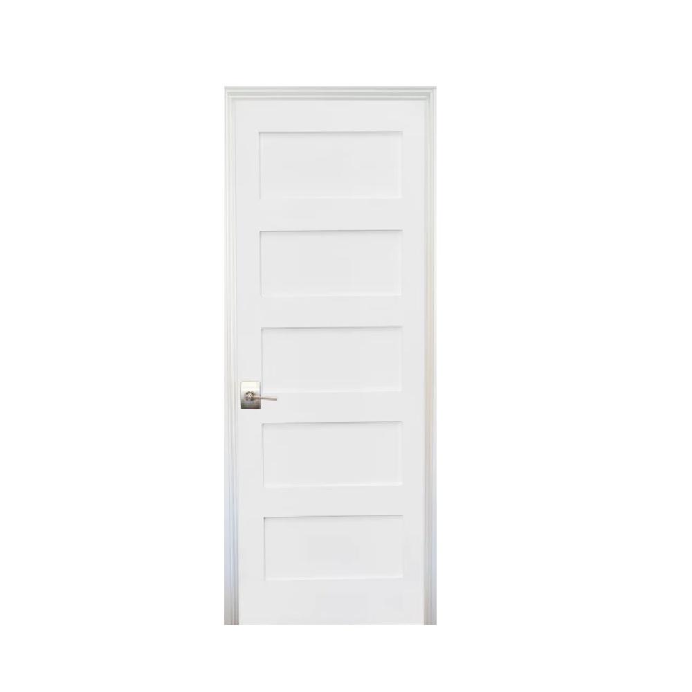 32 In X 80 In Shaker Primed 5 Panel Left Handed Solid Core Mdf