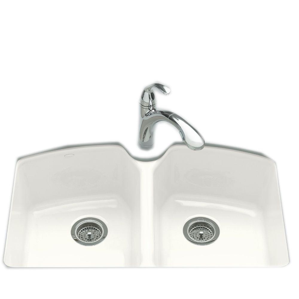 KOHLER Tanager Undermount Cast-Iron 33 in. 3-Hole Double Bowl Kitchen ...