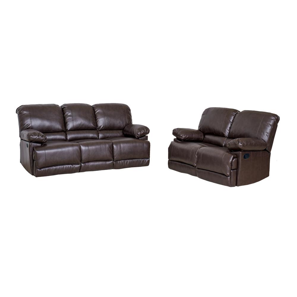 Corliving Lea 2 Piece Chocolate Brown Bonded Leather Reclining Sofa Corliving Lea 2 Piece Chocolate Brown Bonded Leather Reclining Sofa Set