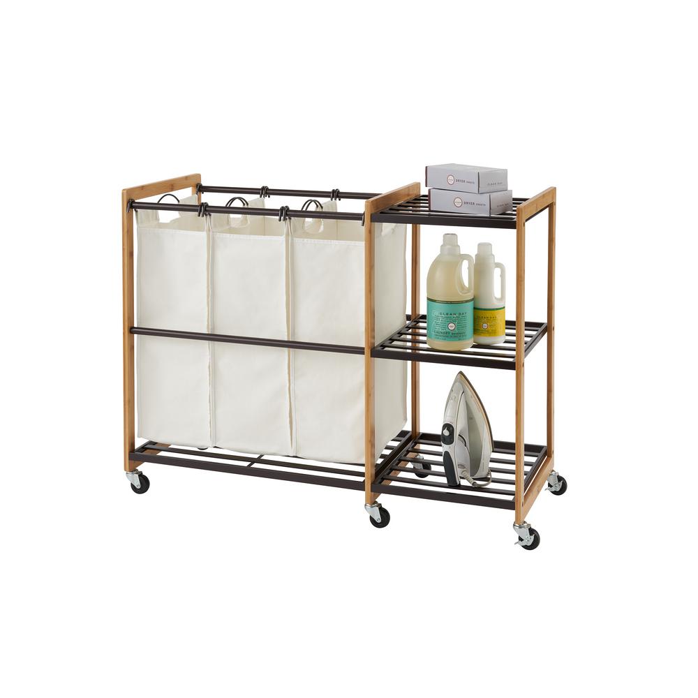 laundry bamboo ecostorage bag trinity bronze wheeled station rolling cart