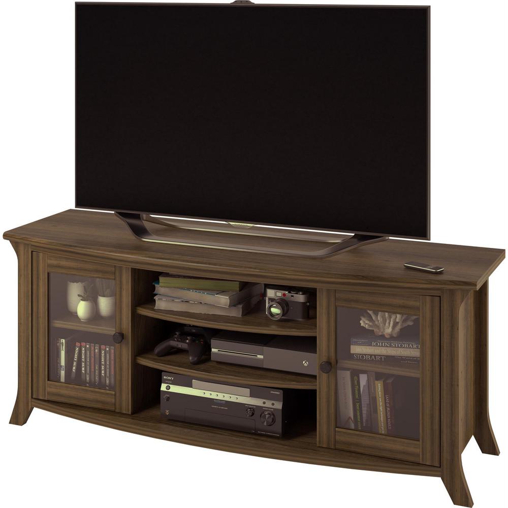 Palma Brown Oak 60 In Tv Stand With Glass Doors Hd10645 The