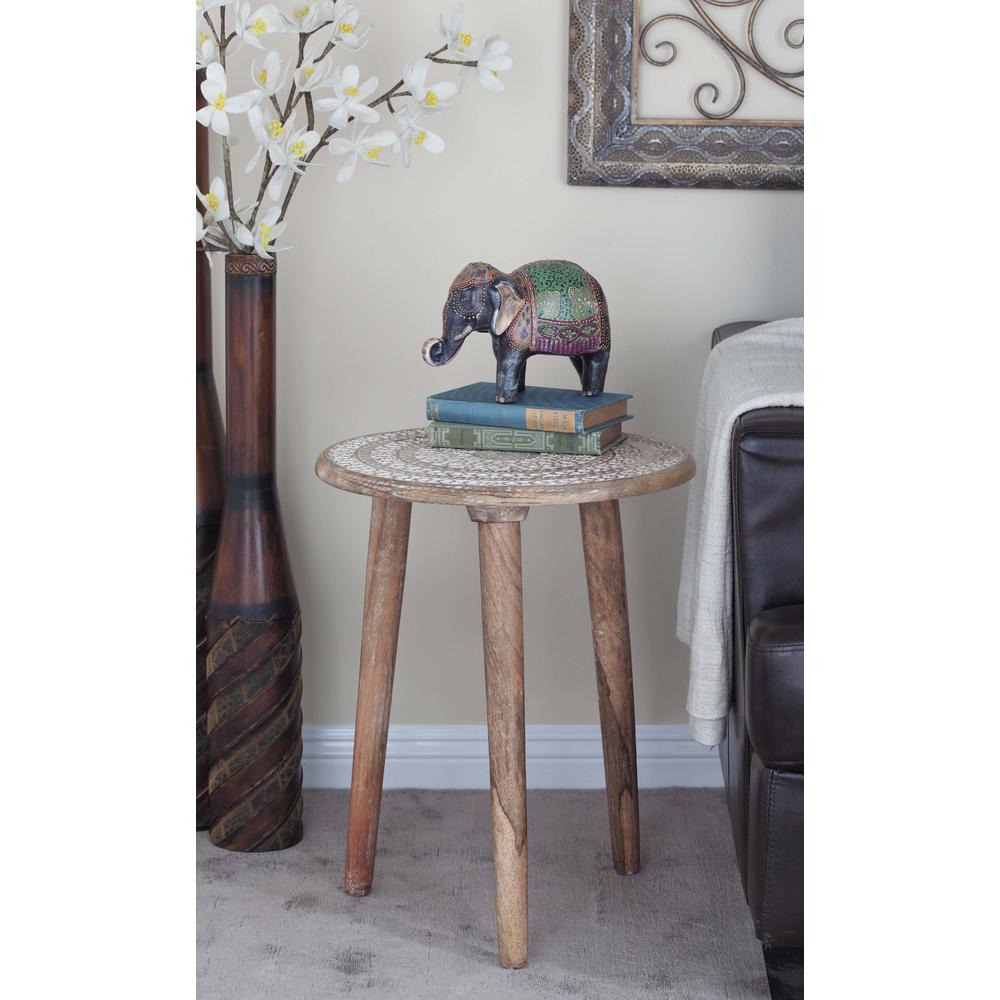 Litton Lane Light Brown Carved Wood 3Legged Accent Table96080 The