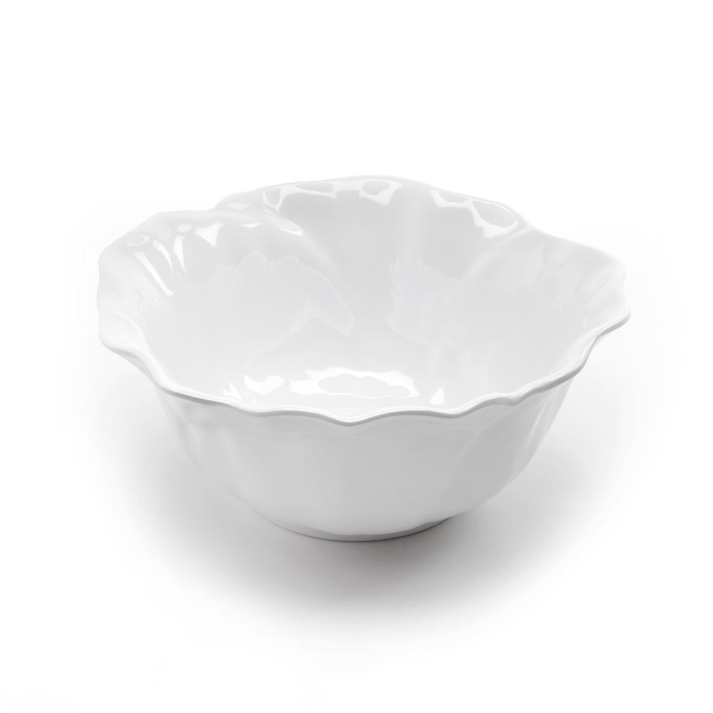 Q Squared Peony 10 in. Melamine Serving Bowl, White