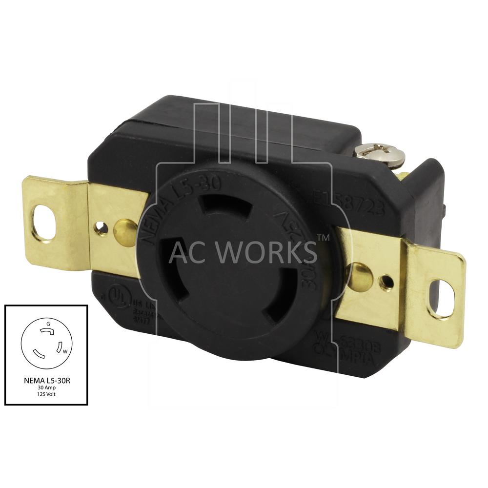 Ac Works 30 Amp 125 Volt Nema L5 30r Flush Mounting Locking Industrial Grade Receptacle Fml530r The Home Depot