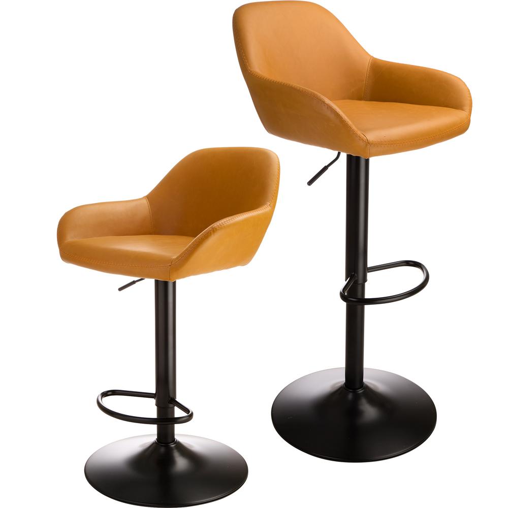 Glitzhome 42 In Mid Century Modern Mustard Yellow Leatherette Mid Century Modern Mustard Yellow Leatherette Gaslift Adjule Swivel Bar Stool Set Of 2 1010202901 The Home Depot