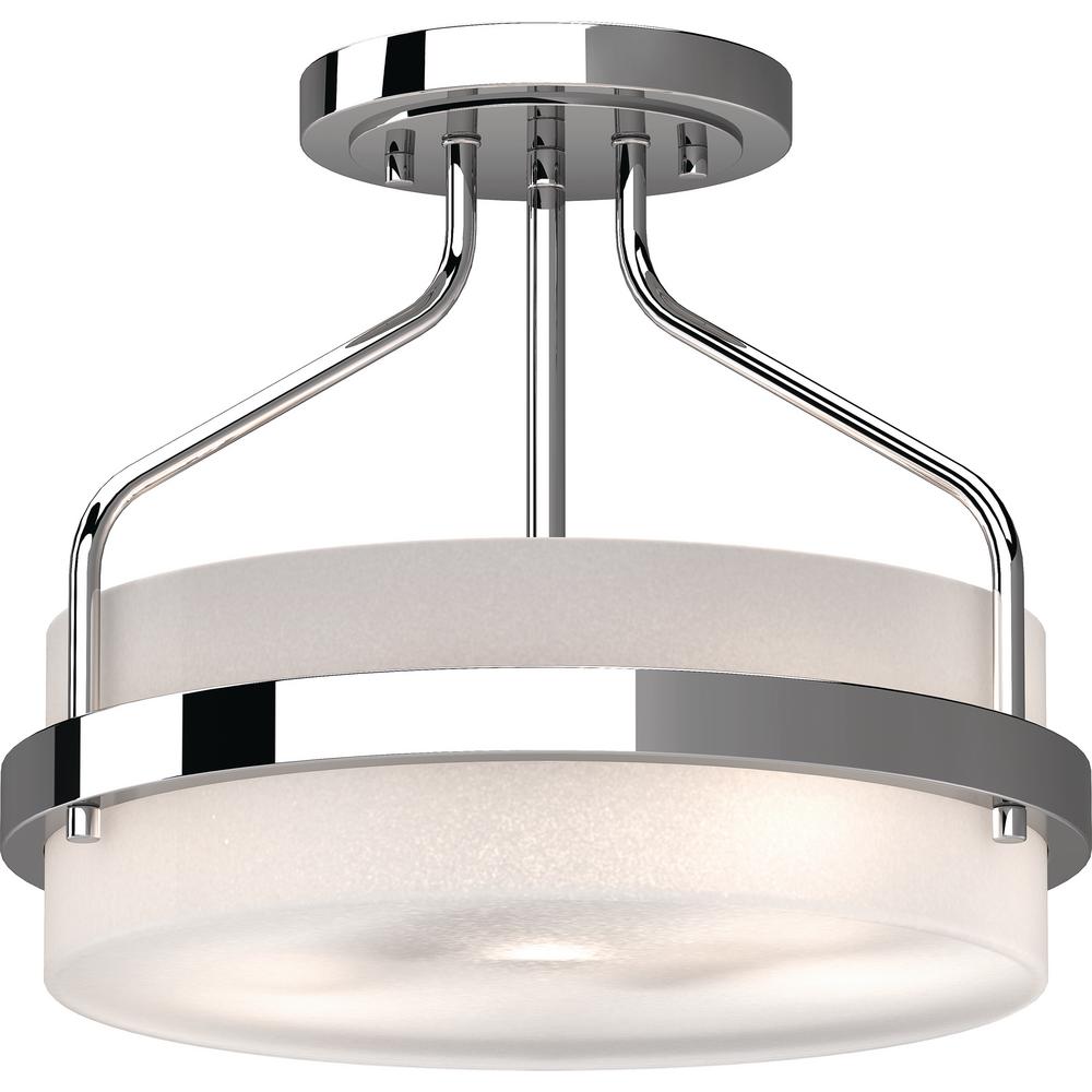 Volume Lighting Emery 2 Light Chrome Indoor Semi Flush Mount Ceiling Fixture With Frosted Glass Drum