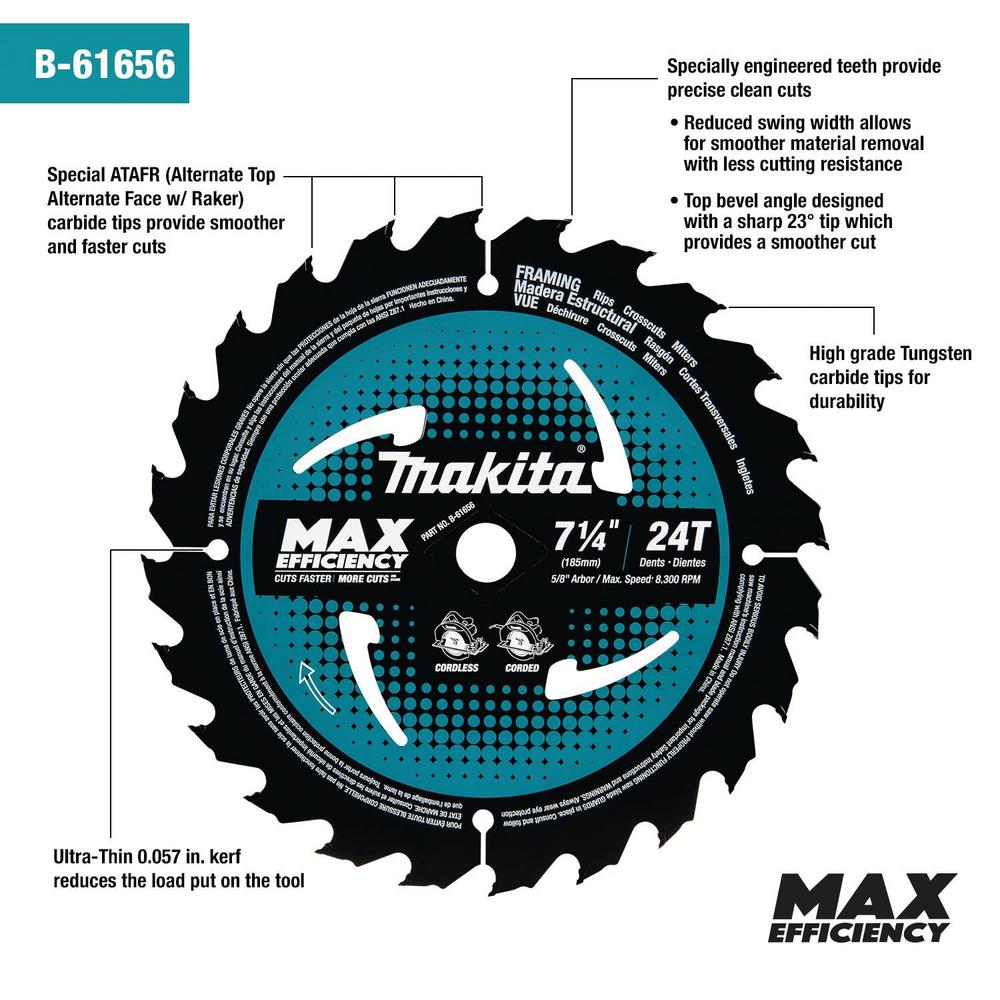 Makita B-61656-10 7-1//4 pouces 24-Tpi Ultra-mince trait de scie Encadrement Lame 10pk