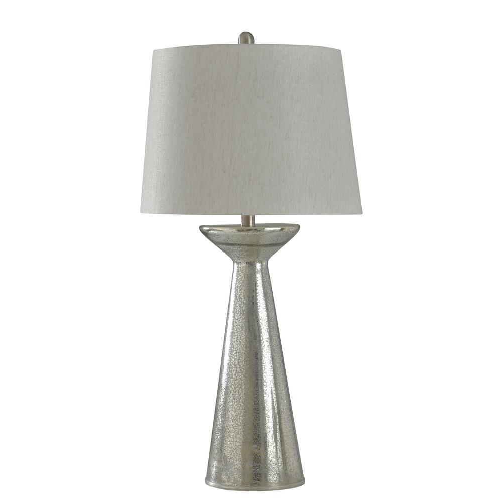 StyleCraft 34 in. Mercury Glass Table Lamp with Oatmeal Hardback Fabric ...