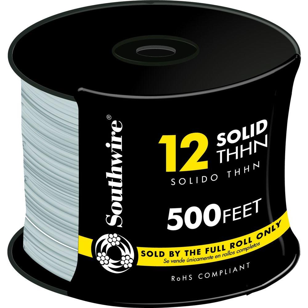 Electrical Gray Building Wire 500ft 12 Gauge Multipurpose Solid THHN