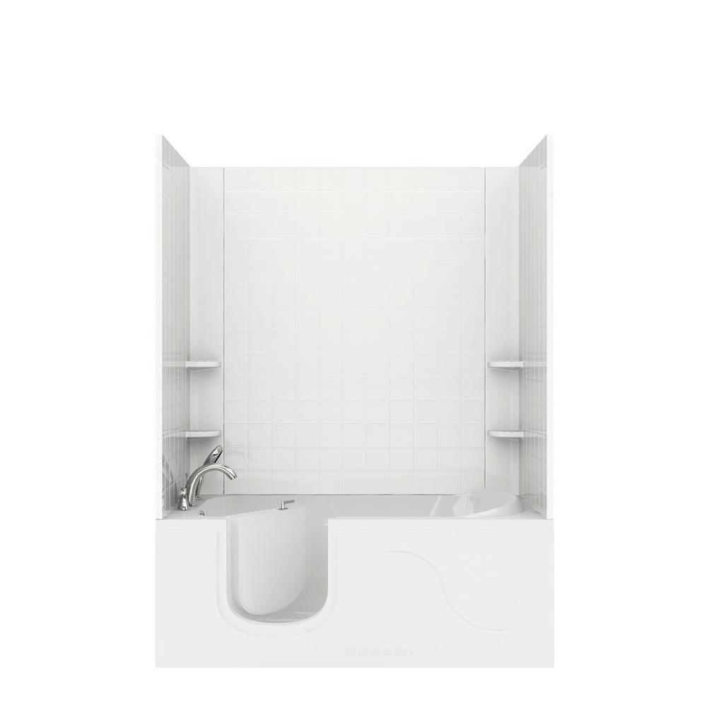 SPA WORLD CORP 5 ft. Walk-in Non-Whirlpool Bathtub with 4 in. Tile Easy Up Adhesive Wall Surround in White was $2767.99 now $2075.99 (25.0% off)