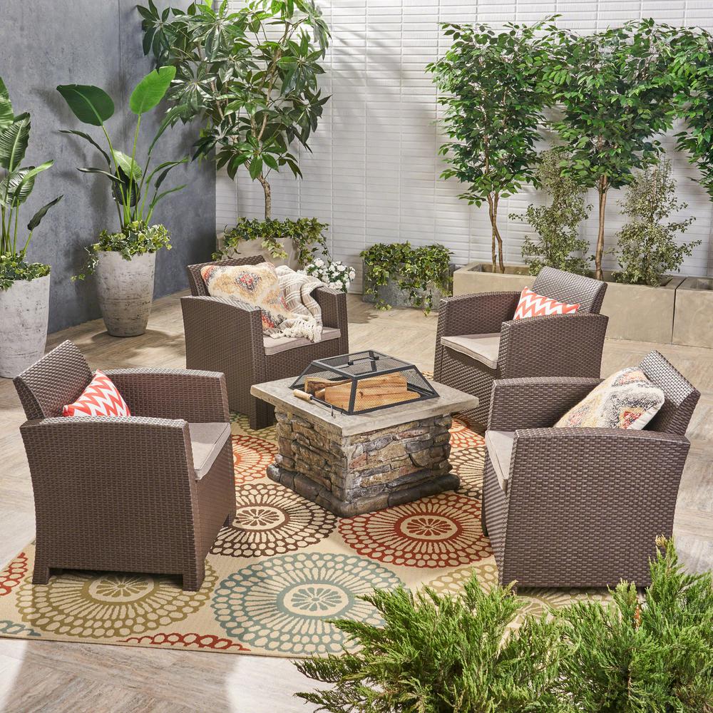 Sego Lily Magna Grey 4Piece Wicker Patio Fire Pit Conversation Set