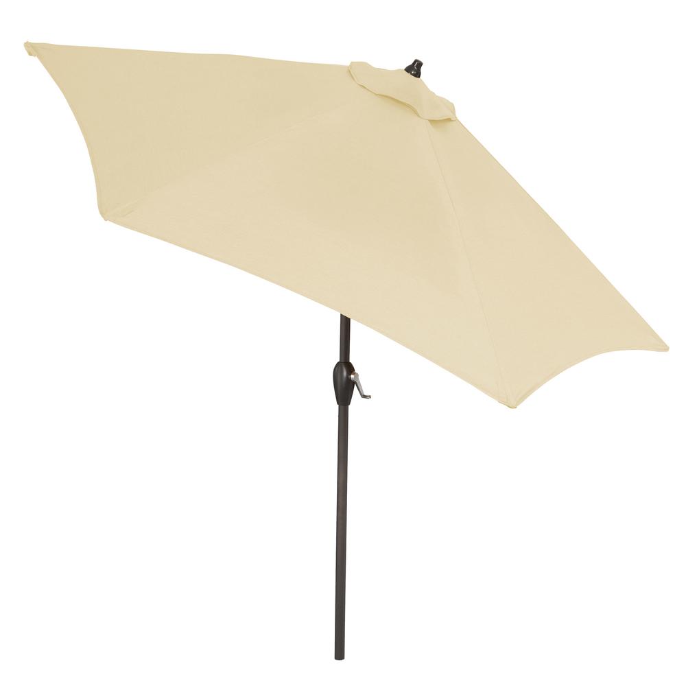 Hampton Bay 10 Ft Aluminum Market Auto Tilt Patio Umbrella In Oatmeal 9110 01240400 The Home Depot