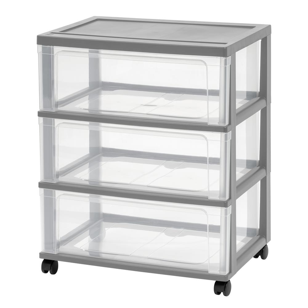 IRIS 3 Drawer Plastic Wheeled Wide Chest in Gray110302 The Home Depot